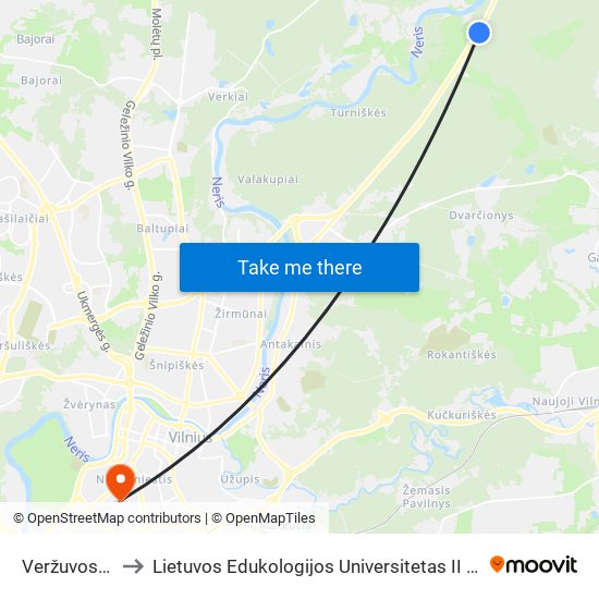 Veržuvos St. to Lietuvos Edukologijos Universitetas II Rumai map