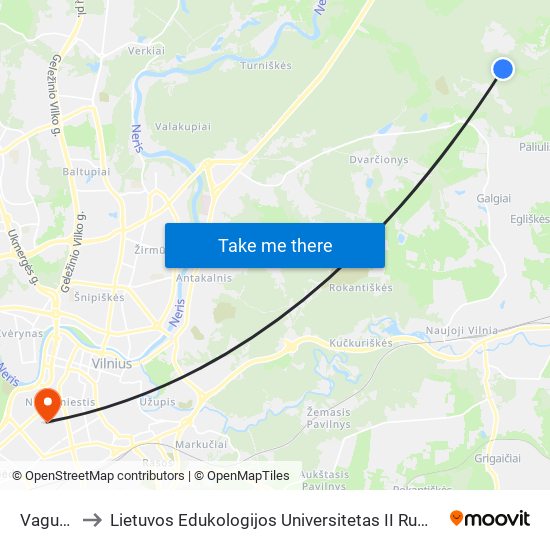 Vaguva to Lietuvos Edukologijos Universitetas II Rumai map