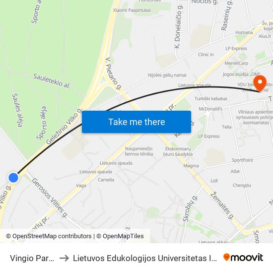 Vingio Parkas to Lietuvos Edukologijos Universitetas II Rumai map