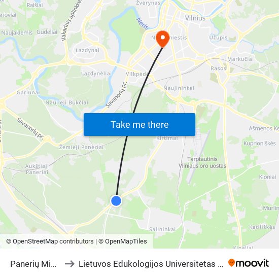 Panerių Miškas to Lietuvos Edukologijos Universitetas II Rumai map