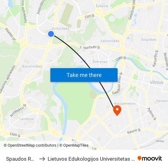 Spaudos Rūmai to Lietuvos Edukologijos Universitetas II Rumai map