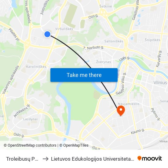 Troleibusų Parkas to Lietuvos Edukologijos Universitetas II Rumai map