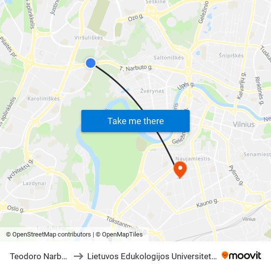 Teodoro Narbuto St. to Lietuvos Edukologijos Universitetas II Rumai map