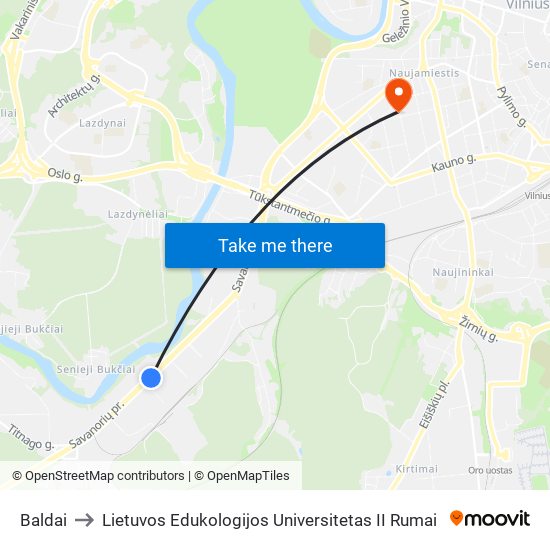 Baldai to Lietuvos Edukologijos Universitetas II Rumai map