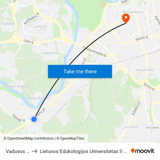 Vaduvos St. to Lietuvos Edukologijos Universitetas II Rumai map