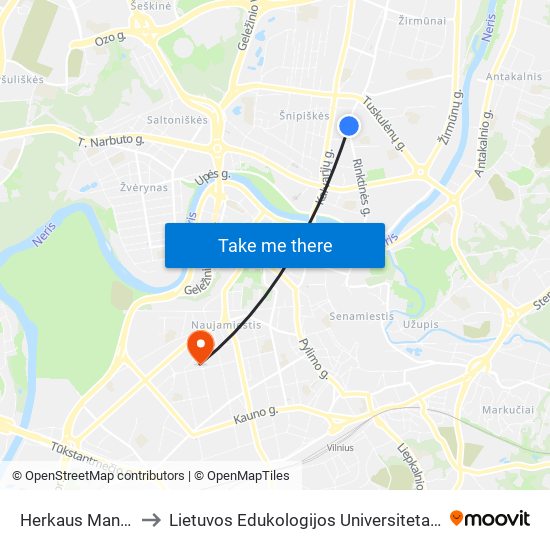 Herkaus Manto St. to Lietuvos Edukologijos Universitetas II Rumai map