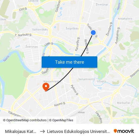 Mikalojaus Katkaus St. to Lietuvos Edukologijos Universitetas II Rumai map