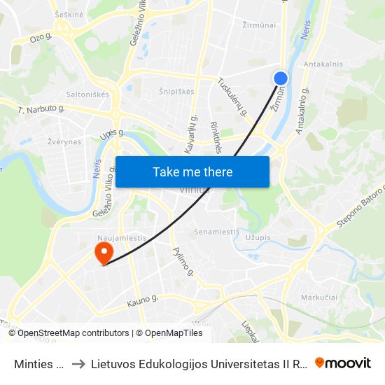 Minties St. to Lietuvos Edukologijos Universitetas II Rumai map