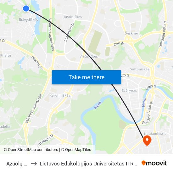 Ąžuolų St. to Lietuvos Edukologijos Universitetas II Rumai map