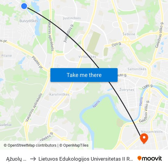 Ąžuolų St. to Lietuvos Edukologijos Universitetas II Rumai map