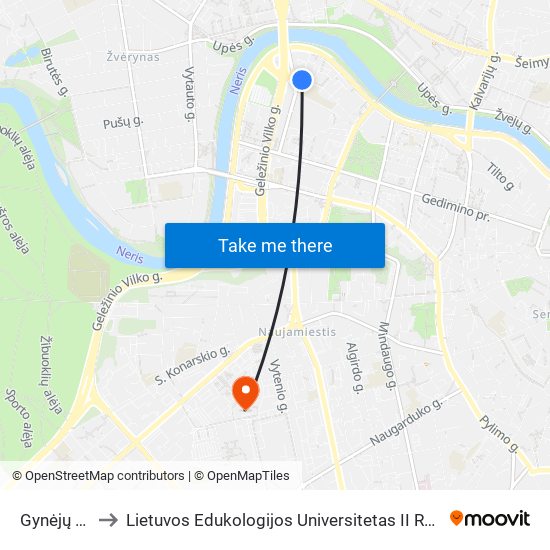 Gynėjų St. to Lietuvos Edukologijos Universitetas II Rumai map