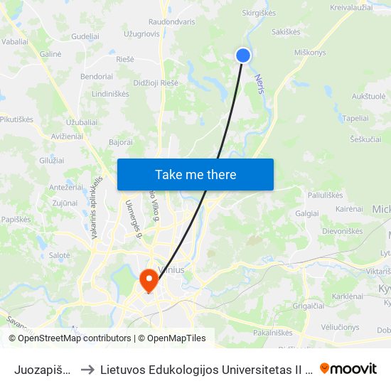 Juozapiškės to Lietuvos Edukologijos Universitetas II Rumai map