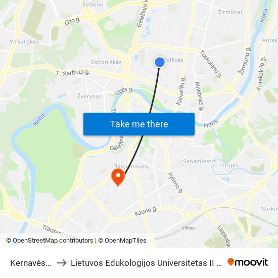 Kernavės St. to Lietuvos Edukologijos Universitetas II Rumai map