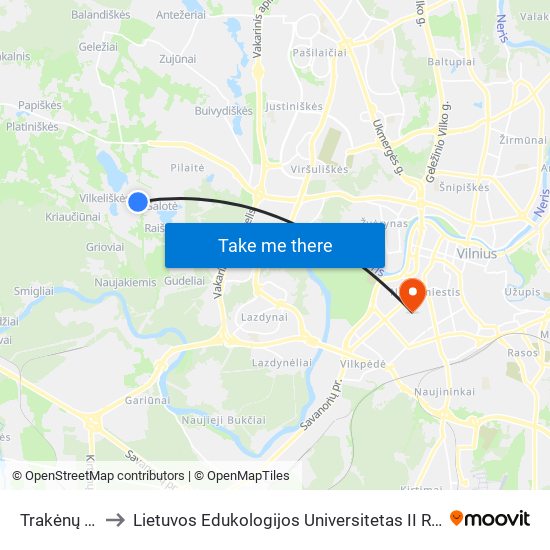 Trakėnų St. to Lietuvos Edukologijos Universitetas II Rumai map