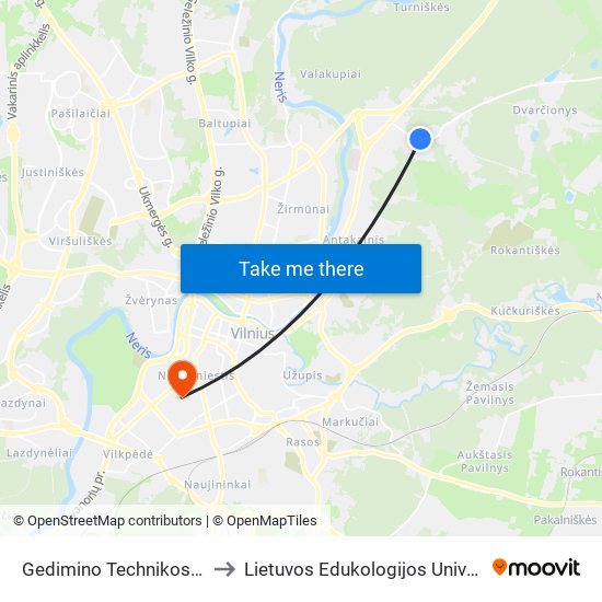 Gedimino Technikos Universitetas to Lietuvos Edukologijos Universitetas II Rumai map