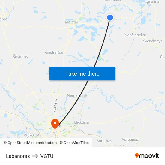 Labanoras to VGTU map