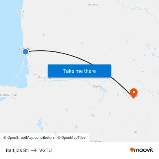 Baltijos St. to VGTU map