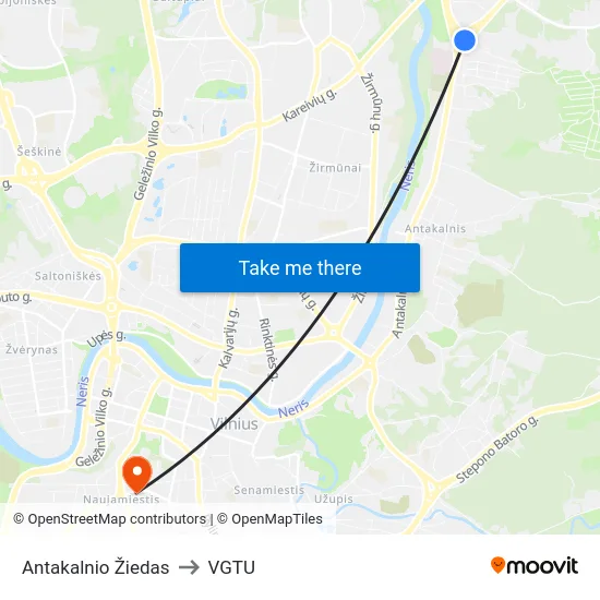 Antakalnio Žiedas to VGTU map