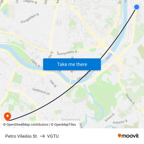 Petro Vileišio St. to VGTU map