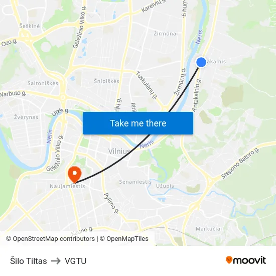 Šilo Tiltas to VGTU map