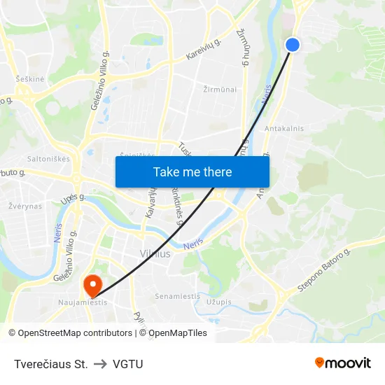 Tverečiaus St. to VGTU map