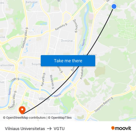 Vilniaus Universitetas to VGTU map