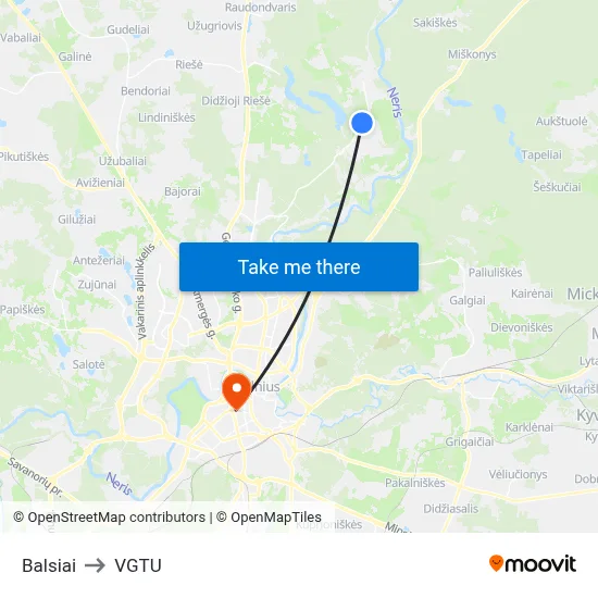 Balsiai to VGTU map