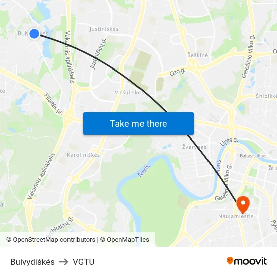 Buivydiškės to VGTU map