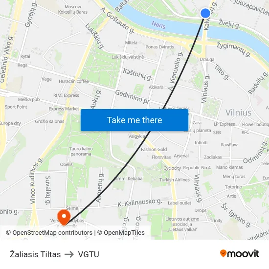 Žaliasis Tiltas to VGTU map