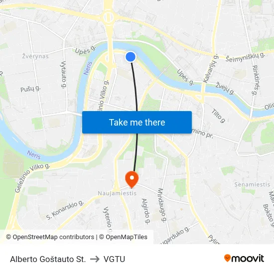 Alberto Goštauto St. to VGTU map