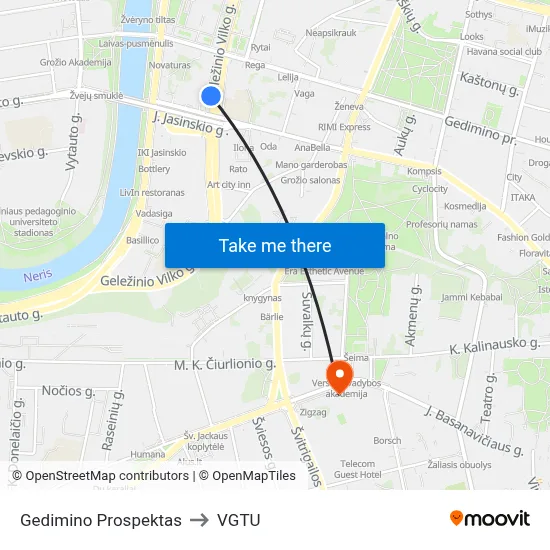Gedimino Prospektas to VGTU map