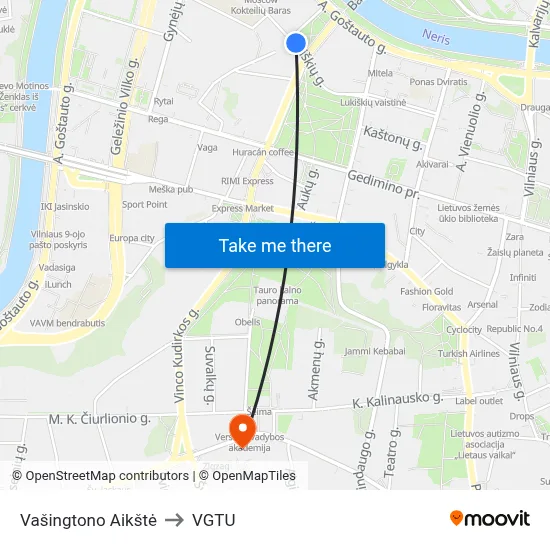 Vašingtono Aikštė to VGTU map