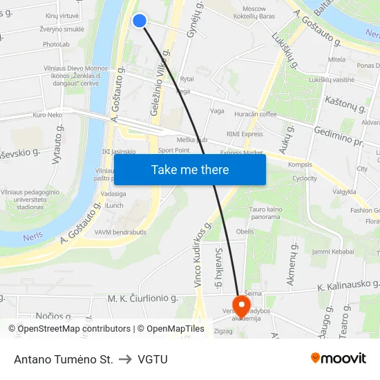 Antano Tumėno St. to VGTU map