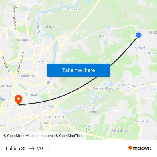 Lubinų St. to VGTU map