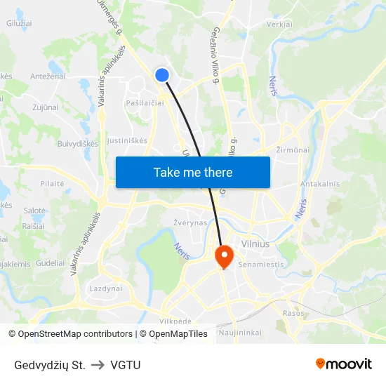 Gedvydžių St. to VGTU map
