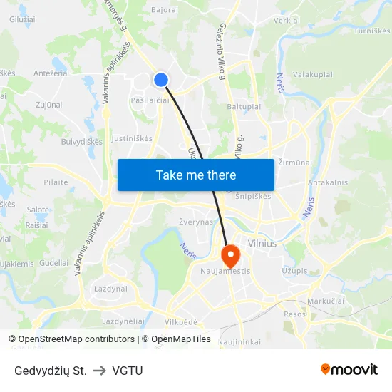 Gedvydžių St. to VGTU map