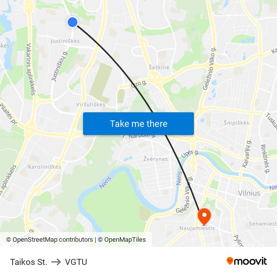 Taikos St. to VGTU map