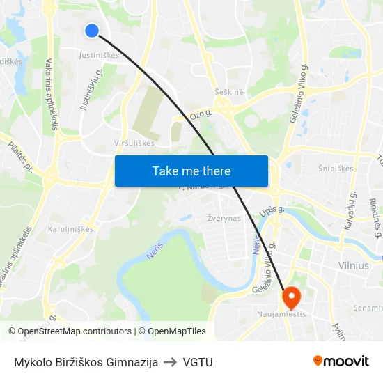 Mykolo Biržiškos Gimnazija to VGTU map