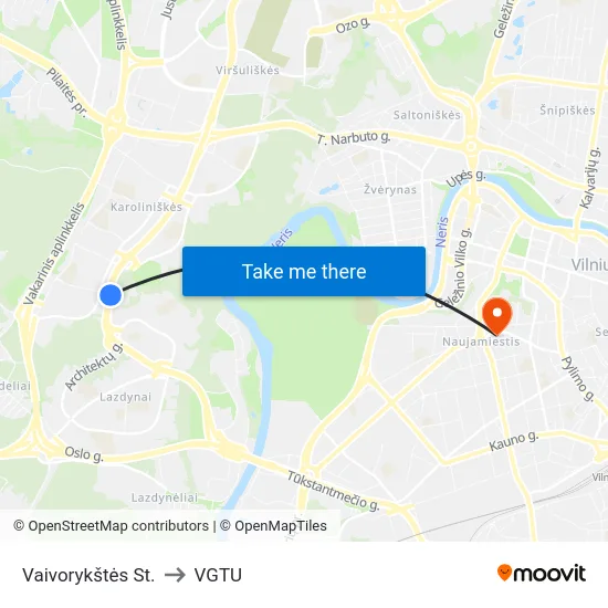 Vaivorykštės St. to VGTU map