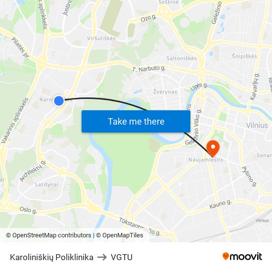 Karoliniškių Poliklinika to VGTU map