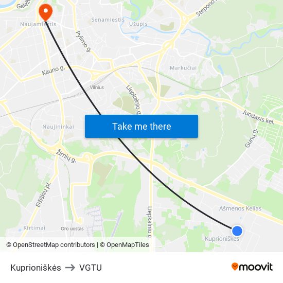 Kuprioniškės to VGTU map