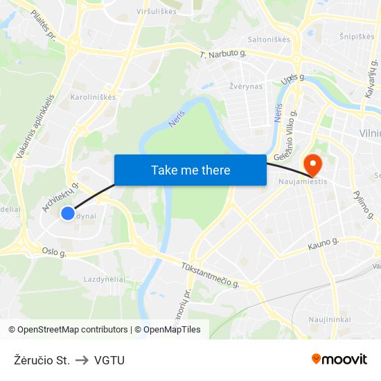 Žėručio St. to VGTU map