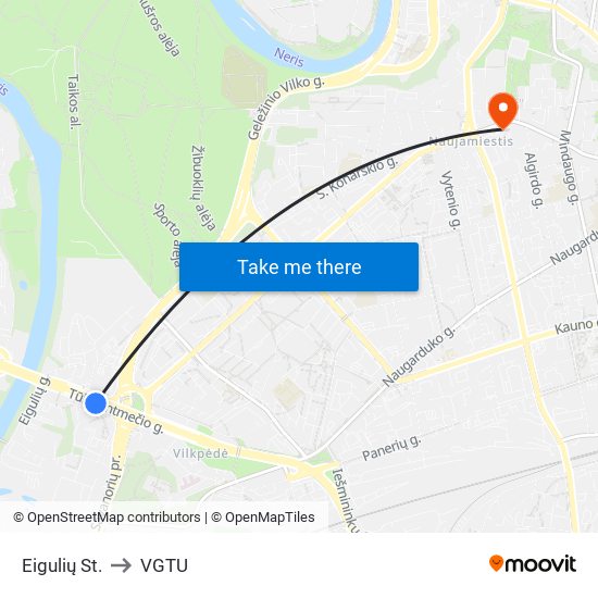 Eigulių St. to VGTU map