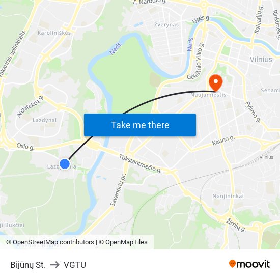 Bijūnų St. to VGTU map