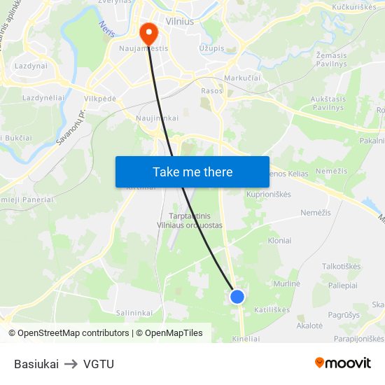 Basiukai to VGTU map