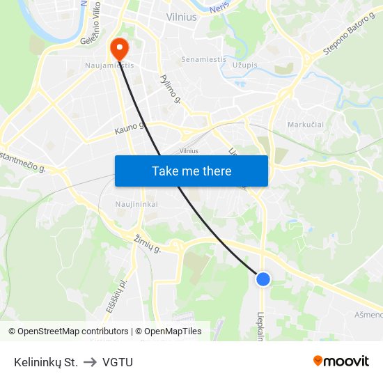 Kelininkų St. to VGTU map