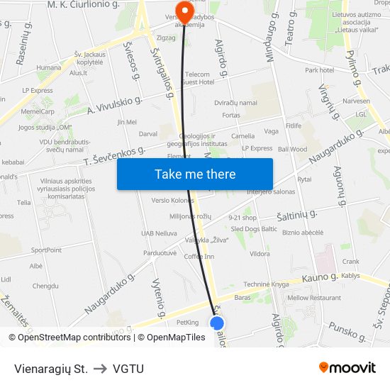 Vienaragių St. to VGTU map