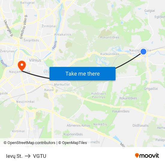Ievų St. to VGTU map