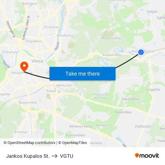 Jankos Kupalos St. to VGTU map