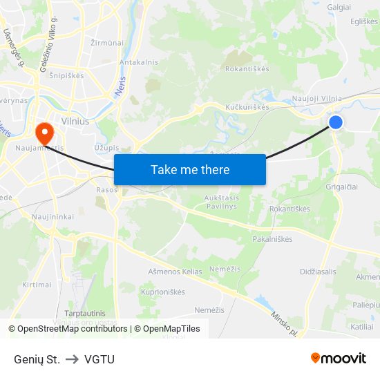 Genių St. to VGTU map